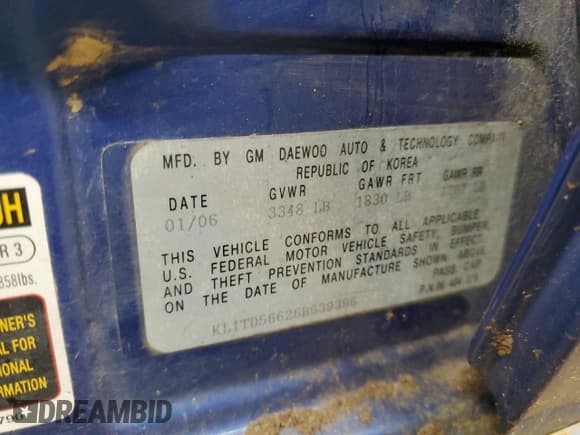 ✅ 2006 Chevrolet Aveo LS • VIN: KL1TD56626B639396 • Lot: 88041505. Wystawiony na Copart z przebiegiem Nie podano. Bezpłatny archiwum sprzedaży aukcyjnych z USA i szczegółowy raport historii pojazdu na DreamBid. Zdjęcie 12.