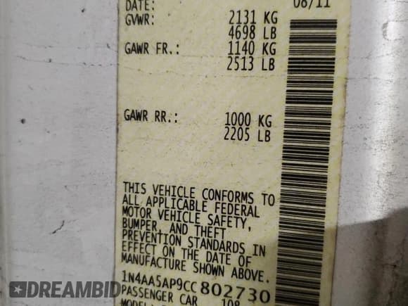 ✅ 2012 Nissan Maxima SV • VIN: 1N4AA5AP9CC802730 • Lot: 44195275. Wystawiony na Copart z przebiegiem 244 727 mil. Bezpłatny archiwum sprzedaży aukcyjnych z USA i szczegółowy raport historii pojazdu na DreamBid. Zdjęcie 12.