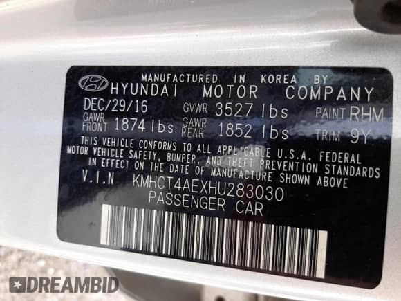 2017 Hyundai Accent SE с VIN KMHCT4AEXHU283030, выставлен на аукционе Copart как лот 61574902 с пробегом Не указан миль и . История ставок и продаж доступна на DreamBid. Изображение 10.