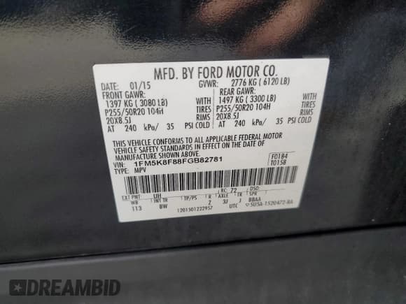 ✅ 2015 Ford Explorer Limited • VIN: 1FM5K8F88FGB82781 • Lot: 80441585. Listed on Copart with 135,968 mi. Free auction sales archive from the USA and detailed vehicle history report at DreamBid. Image 13.