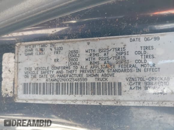 ✅ 1999 Toyota Tacoma • VIN: 4TAWN72NXXZ548599 • Lot: 43729511. Wystawiony na IAAI z przebiegiem 210 175 mil. Bezpłatny archiwum sprzedaży aukcyjnych z USA i szczegółowy raport historii pojazdu na DreamBid. Zdjęcie 9.