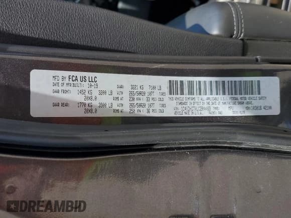 ✅ 2020 Dodge Durango R/T • VIN: 1C4SDHCT0LC204463 • Lot: 64434355. Listed on Copart with 106,576 mi. Free auction sales archive from the USA and detailed vehicle history report at DreamBid. Image 13.