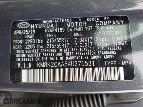 2019 Hyundai Kona SEL с VIN KM8K2CAA5KU371531, выставлен на аукционе Copart как лот 42877443 с пробегом 35 675 миль миль и . История ставок и продаж доступна на DreamBid. Изображение 12.