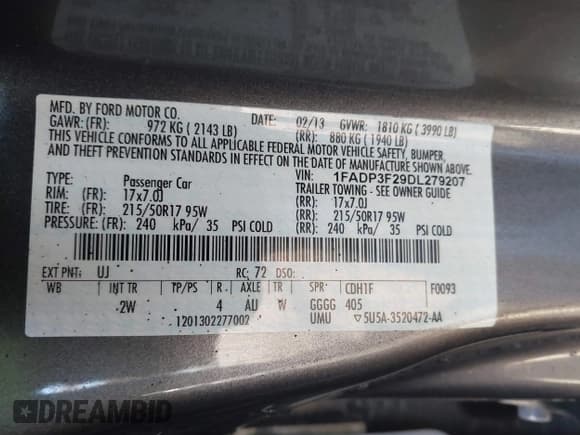 ✅ 2013 Ford Focus SE • VIN: 1FADP3F29DL279207 • Lot: 43628056. Listed on IAAI with 97,293 mi. Free auction sales archive from the USA and detailed vehicle history report at DreamBid. Image 9.