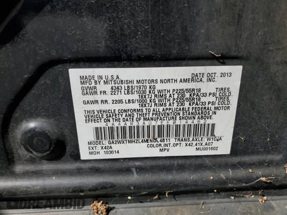 2014 Mitsubishi Outlander ES с VIN 4A4AR3AU7EE014462, выставлен на аукционе Copart как лот 85320425 с пробегом 236 299 миль миль и Списание • Salvage title. История ставок и продаж доступна на DreamBid. Изображение 13.