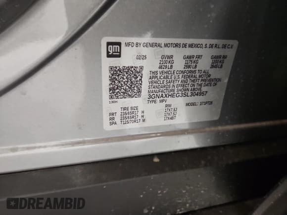 ✅ 2025 Chevrolet Equinox FWD LT • VIN: 3GNAXHEG3SL304957 • Lot: 81336825. Listed on Copart with 8,512 mi. Free auction sales archive from the USA and detailed vehicle history report at DreamBid. Image 13.