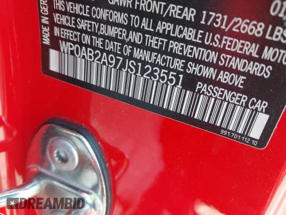 ✅ 2018 Porsche 911 Carrera S • VIN: WP0AB2A97JS123551 • Lot: 41903716. Listed on IAAI with Not provided. Free auction sales archive from the USA and detailed vehicle history report at DreamBid. Image 9.