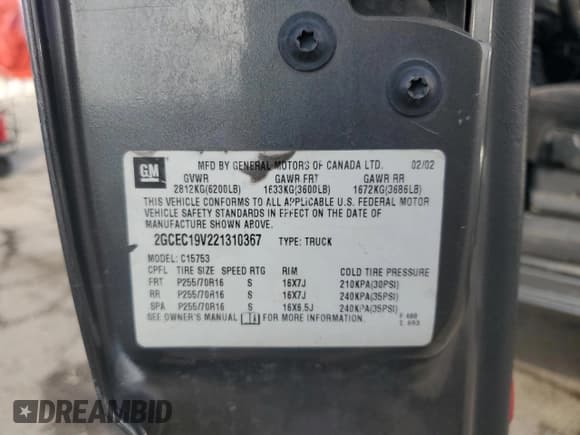 ✅ 2002 Chevrolet Silverado 1500 LS • VIN: 2GCEC19V221310367 • Lot: 82657025. Listed on Copart with 202,953 mi. Free auction sales archive from the USA and detailed vehicle history report at DreamBid. Image 12.