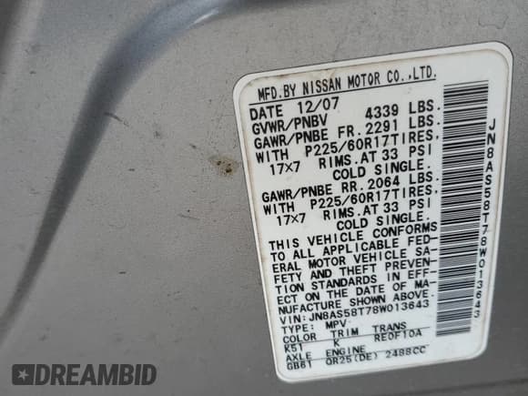 ✅ 2008 Nissan Rogue SL • VIN: JN8AS58T78W013643 • Лот: 67912634. Опубликован ранее на Copart с пробегом Не указан. Бесплатный доступ к архиву аукционных продаж из США и подробный отчёт об истории автомобиля на DreamBid. Изображение 15.