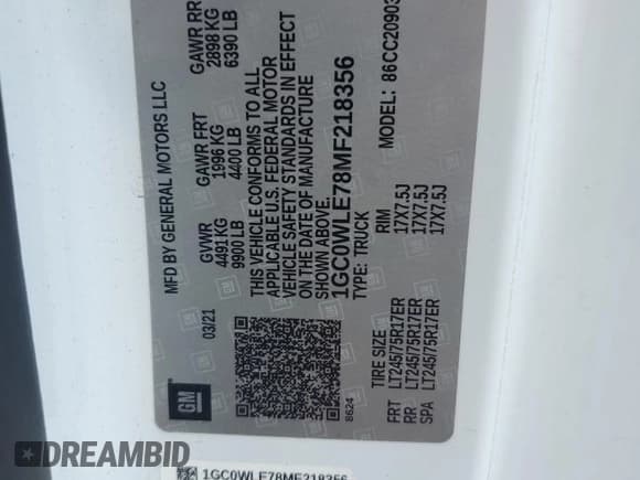 ✅ 2021 Chevrolet Silverado 2500HD Work Truck • VIN: 1GC0WLE78MF218356 • Lot: 68920195. Listed on Copart with 70,554 mi. Free auction sales archive from the USA and detailed vehicle history report at DreamBid. Image 12.