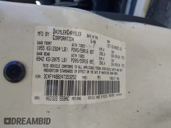 ✅ 2004 Chrysler PT Cruiser • VIN: 3C4FY48B24T353252 • Lot: 42169411. Listed on IAAI with Not provided. Free auction sales archive from the USA and detailed vehicle history report at DreamBid. Image 9.