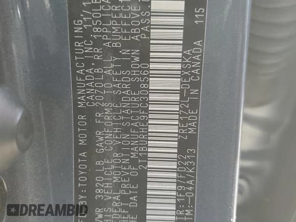 ✅ 2015 Toyota Corolla LE • VIN: 2T1BURHE9FC308560 • Лот: 92508935. Опубликован ранее на Copart с пробегом 170 808 миль. Бесплатный доступ к архиву аукционных продаж из США и подробный отчёт об истории автомобиля на DreamBid. Изображение 13.