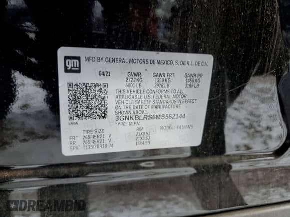 ✅ 2021 Chevrolet Blazer Premier • VIN: 3GNKBLRS6MS562144 • Lot: 45912085. Listed on Copart with 48,846 mi miles. Access the free auction sales archive from the USA and view a detailed vehicle history report at DreamBid. Image 15.