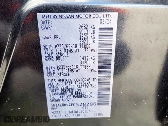 ✅ 2014 Infiniti QX60 • VIN: 5N1AL0MN7EC528296 • Lot: 93031525. Listed on Copart with 201,672 mi. Free auction sales archive from the USA and detailed vehicle history report at DreamBid. Image 13.