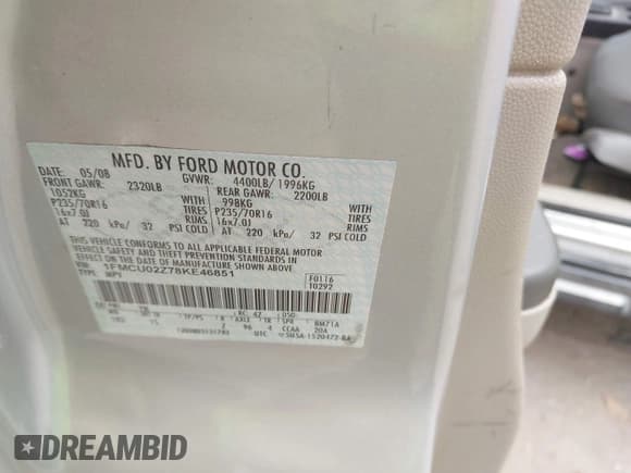 ✅ 2008 Ford Escape XLS • VIN: 1FMCU02Z78KE46851 • Lot: 43044540. Listed on IAAI with 163,933 mi. Free auction sales archive from the USA and detailed vehicle history report at DreamBid. Image 9.