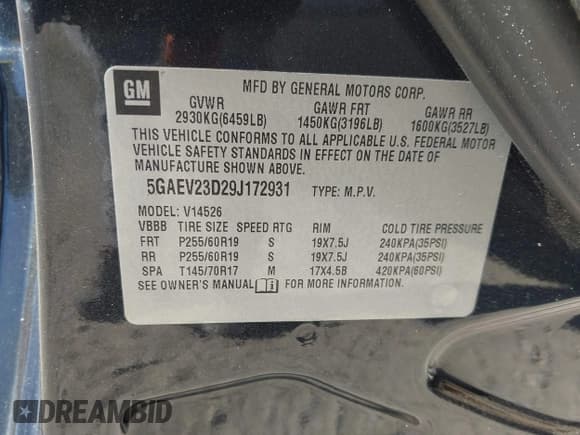 ✅ 2009 Buick Enclave CXL • VIN: 5GAEV23D29J172931 • Lot: 43706781. Listed on IAAI with 209,860 mi. Free auction sales archive from the USA and detailed vehicle history report at DreamBid. Image 9.