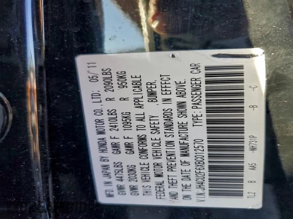 ✅ 2011 Acura TSX • VIN: JH4CU2F6XBC012570 • Lot: 95509065. Listed on Copart with 196,317 mi. Free auction sales archive from the USA and detailed vehicle history report at DreamBid. Image 12.