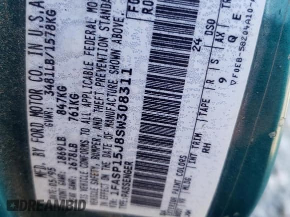 ✅ 1995 Ford Escort LX • VIN: 1FASP15J8SW308311 • Лот: 77624004. Опубликован ранее на Copart с пробегом 345 777 миль. Бесплатный доступ к архиву аукционных продаж из США и подробный отчёт об истории автомобиля на DreamBid. Изображение 14.