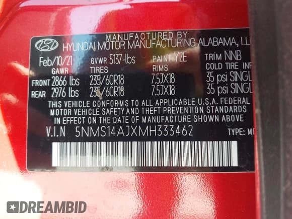 ✅ 2021 Hyundai Santa Fe SE • VIN: 5NMS14AJXMH333462 • Lot: 43438209. Wystawiony na IAAI z przebiegiem 71 077 mil. Bezpłatny archiwum sprzedaży aukcyjnych z USA i szczegółowy raport historii pojazdu na DreamBid. Zdjęcie 9.