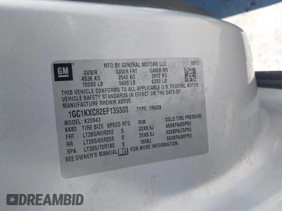 ✅ 2014 Chevrolet Silverado 2500HD LT • VIN: 1GC1KXC82EF139303 • Lot: 42747537. Listed on IAAI with 271,409 mi. Free auction sales archive from the USA and detailed vehicle history report at DreamBid. Image 9.