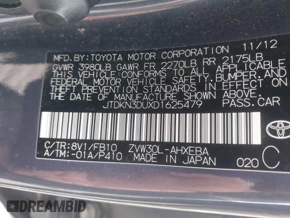 ✅ 2013 Toyota Prius Three • VIN: JTDKN3DUXD1625479 • Lot: 43559149. Wystawiony na IAAI z przebiegiem 148 146 mil. Bezpłatny archiwum sprzedaży aukcyjnych z USA i szczegółowy raport historii pojazdu na DreamBid. Zdjęcie 9.