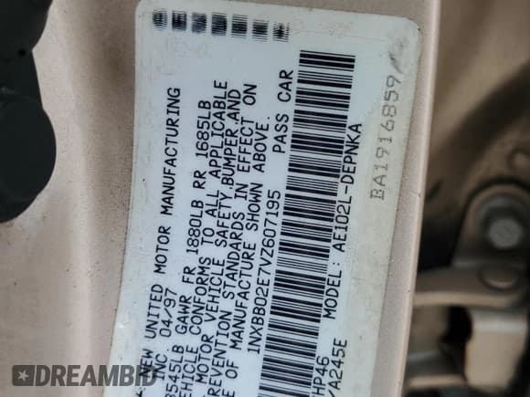 ✅ 1997 Toyota Corolla DX • VIN: 1NXBB02E7VZ607195 • Лот: 73419084. Опубликован ранее на Copart с пробегом 119 448 миль. Бесплатный доступ к архиву аукционных продаж из США и подробный отчёт об истории автомобиля на DreamBid. Изображение 14.