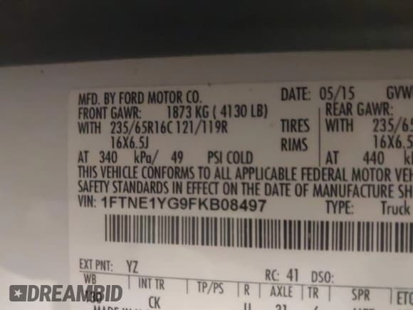 ✅ 2015 Ford Transit Cargo • VIN: 1FTNE1YG9FKB08497 • Lot: 42106682. Listed on IAAI with 158,992 mi. Free auction sales archive from the USA and detailed vehicle history report at DreamBid. Image 9.