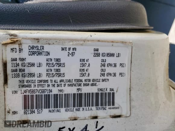 ✅ 1997 Jeep Grand Cherokee TSi • VIN: 1J4FX58S7VC687194 • Lot: 66149455. Listed on Copart with 205,299 mi. Free auction sales archive from the USA and detailed vehicle history report at DreamBid. Image 13.