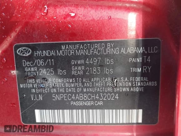 ✅ 2012 Hyundai Sonata Limited • VIN: 5NPEC4AB8CH432024 • Lot: 43265742. Listed on IAAI with 157,648 mi. Free auction sales archive from the USA and detailed vehicle history report at DreamBid. Image 9.