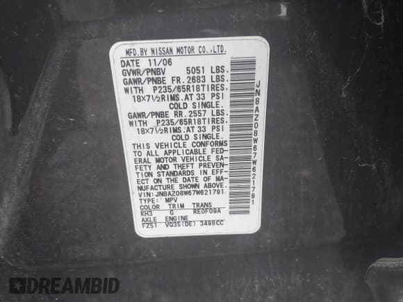 ✅ 2007 Nissan Murano S • VIN: JN8AZ08W67W621791 • Лот: 42715476. Опубликован ранее на IAAI с пробегом Не указан. Бесплатный доступ к архиву аукционных продаж из США и подробный отчёт об истории автомобиля на DreamBid. Изображение 9.