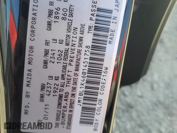 ✅ 2011 Mazda 3 Mazdaspeed3 Sport • VIN: JM1BL1K46B1451758 • Lot: 85597705. Listed on Copart with 75,743 mi. Free auction sales archive from the USA and detailed vehicle history report at DreamBid. Image 13.