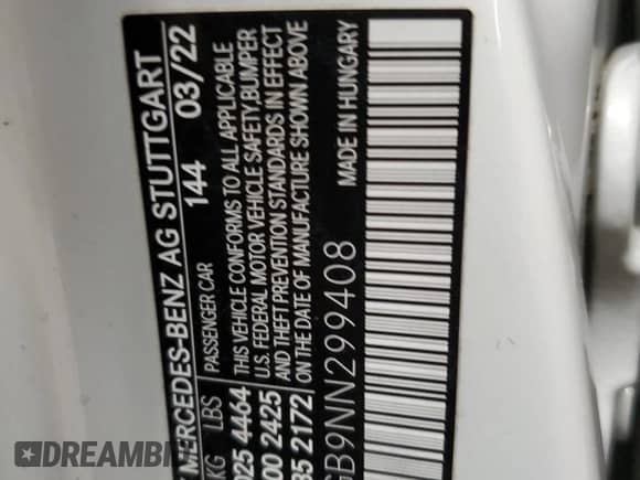 2022 Mercedes-Benz CLA 250 с VIN W1K5J4GB9NN299408, выставлен на аукционе Copart как лот 62759625 с пробегом 57 778 миль миль и Списание • Salvage title. История ставок и продаж доступна на DreamBid. Изображение 12.