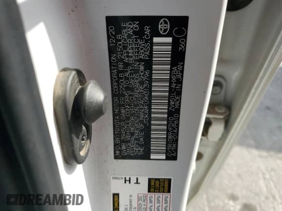 2021 Toyota Prius L Eco with VIN JTDKAMFU9M3139796, listed as a Copart auction lot 71665595 with 89,976 mi miles and Salvage title. Bid and sale history available at DreamBid. Image 12.