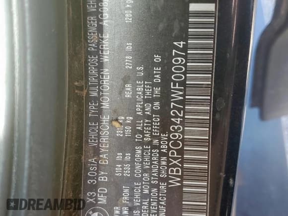 ✅ 2007 BMW X3 3.0si • VIN: WBXPC93427WF00974 • Lot: 93043845. Listed on Copart with 103,754 mi. Free auction sales archive from the USA and detailed vehicle history report at DreamBid. Image 13.