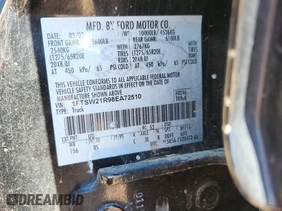 ✅ 2008 Ford F-250 XL • VIN: 1FTSW21R98EA72510 • Lot: 81579615. Wystawiony na Copart z przebiegiem 335 639 mil. Bezpłatny archiwum sprzedaży aukcyjnych z USA i szczegółowy raport historii pojazdu na DreamBid. Zdjęcie 12.