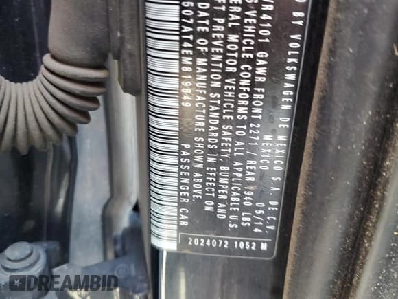 ✅ 2014 Volkswagen Beetle 1.8T • VIN: 3VW507AT4EM819649 • Lot: 67871065. Listed on Copart with 145,262 mi. Free auction sales archive from the USA and detailed vehicle history report at DreamBid. Image 12.