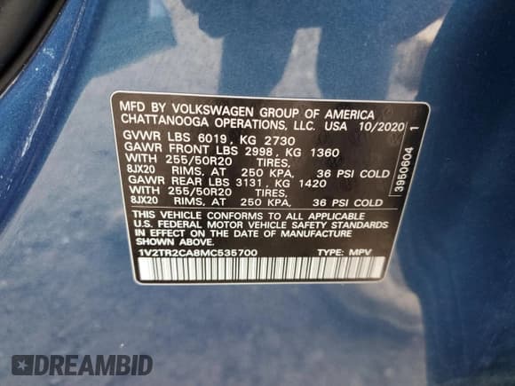 ✅ 2021 Volkswagen Atlas SEL Premium • VIN: 1V2TR2CA8MC535700 • Lot: 80538034. Listed on Copart with 82,093 mi. Free auction sales archive from the USA and detailed vehicle history report at DreamBid. Image 13.