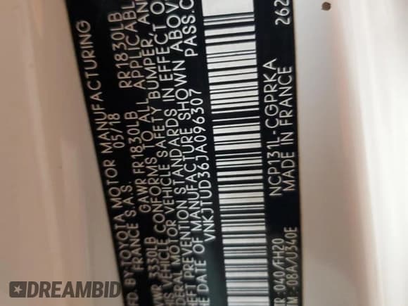 ✅ 2018 Toyota Yaris L • VIN: VNKJTUD36JA096307 • Lot: 90872915. Listed on Copart with 147,926 mi. Free auction sales archive from the USA and detailed vehicle history report at DreamBid. Image 12.