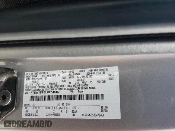 ✅ 2020 Ford F-150 XL • VIN: 1FTEW1EP6LKF54846 • Лот: 85865655. Опубликован ранее на Copart с пробегом 100 859 миль. Бесплатный доступ к архиву аукционных продаж из США и подробный отчёт об истории автомобиля на DreamBid. Изображение 12.