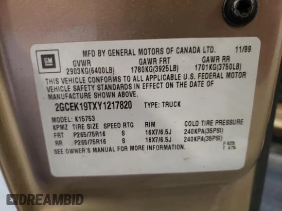 ✅ 2000 Chevrolet Silverado 1500 LS • VIN: 2GCEK19TXY1217820 • Лот: 80036835. Опубликован ранее на Copart с пробегом 268 223 миль. Бесплатный доступ к архиву аукционных продаж из США и подробный отчёт об истории автомобиля на DreamBid. Изображение 12.