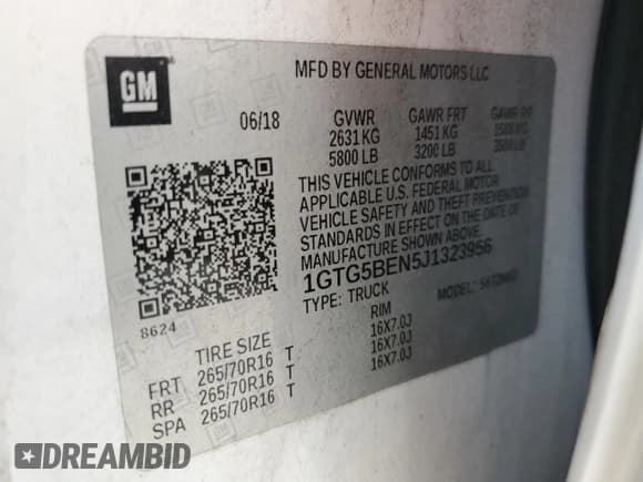 ✅ 2018 GMC Canyon 2WD • VIN: 1GTG5BEN5J1323956 • Lot: 91792055. Listed on Copart with 137,723 mi. Free auction sales archive from the USA and detailed vehicle history report at DreamBid. Image 12.