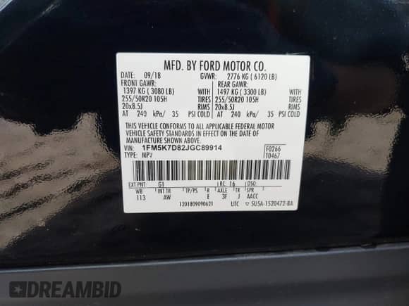 2018 Ford Explorer XLT с VIN 1FM5K7D82JGC89914, выставлен на аукционе IAAI как лот 43425770 с пробегом 73 636 миль миль и . История ставок и продаж доступна на DreamBid. Изображение 9.