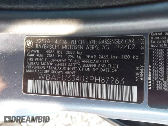 2003 BMW 3 Series 325xi с VIN WBAEU33403PH87263, выставлен на аукционе IAAI как лот 43183256 с пробегом 148 947 миль миль и . История ставок и продаж доступна на DreamBid. Изображение 9.