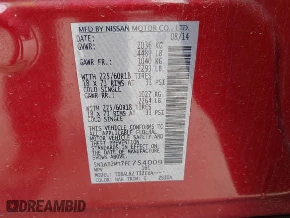 ✅ 2015 Nissan Rogue SV • VIN: 5N1AT2MT7FC754009 • Лот: 42593180. Опубликован ранее на IAAI с пробегом 46 741 миль. Бесплатный доступ к архиву аукционных продаж из США и подробный отчёт об истории автомобиля на DreamBid. Изображение 9.