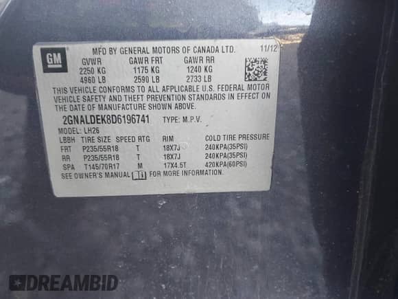 2013 Chevrolet Equinox LT z VIN 2GNALDEK8D6196741, wystawiony jako IAAI lot #43532433 z przebiegiem 140 760 mil mil oraz . Historia ofert i sprzedaży dostępna na DreamBid. Obrazek 9.