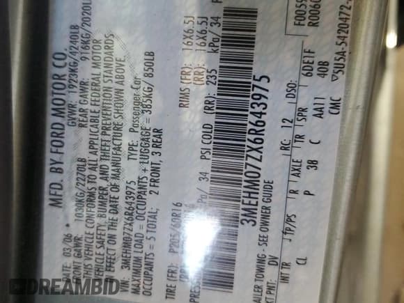 ✅ 2006 Mercury Milan • VIN: 3MEHM07ZX6R643975 • Лот: 68418795. Опубликован ранее на Copart с пробегом 53 890 миль. Бесплатный доступ к архиву аукционных продаж из США и подробный отчёт об истории автомобиля на DreamBid. Изображение 12.