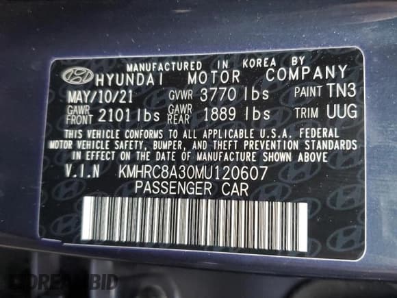 ✅ 2021 Hyundai Venue Denim • VIN: KMHRC8A30MU120607 • Lot: 86898884. Listed on Copart with 28,681 mi. Free auction sales archive from the USA and detailed vehicle history report at DreamBid. Image 15.