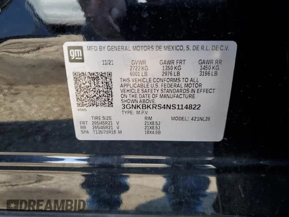 ✅ 2022 Chevrolet Blazer RS • VIN: 3GNKBKRS4NS114822 • Lot: 71258955. Listed on Copart with 37,125 mi. Free auction sales archive from the USA and detailed vehicle history report at DreamBid. Image 13.