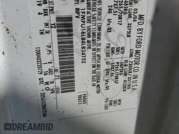 ✅ 2004 Ford Expedition Special Service • VIN: 1FMPU16L84LB34152 • Lot: 80222925. Wystawiony na Copart z przebiegiem 270 377 mil. Bezpłatny archiwum sprzedaży aukcyjnych z USA i szczegółowy raport historii pojazdu na DreamBid. Zdjęcie 13.