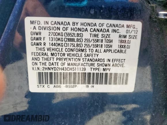 ✅ 2012 Acura MDX Technology • VIN: 2HNYD2H43CH511139 • Lot: 71286095. Listed on Copart with 153,855 mi. Free auction sales archive from the USA and detailed vehicle history report at DreamBid. Image 13.